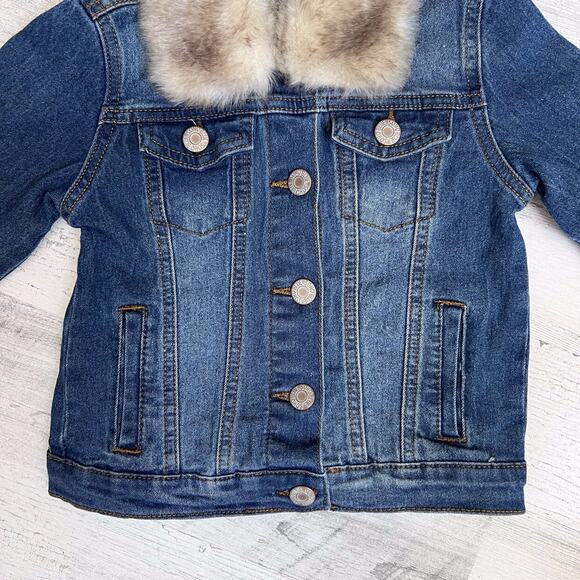 Soho Blue Girls Denim Jacket 5 Blue Button Front Removable Faux Fur Collar Fall - Picture 4 of 7